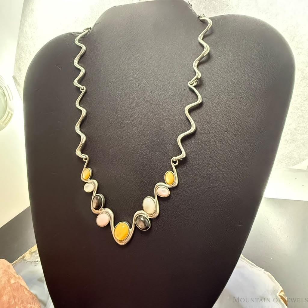 Carolyn Pollack Sterling Silver Yellow & Pink MOP & Smoky Quartz Zigzag Necklace For Women
