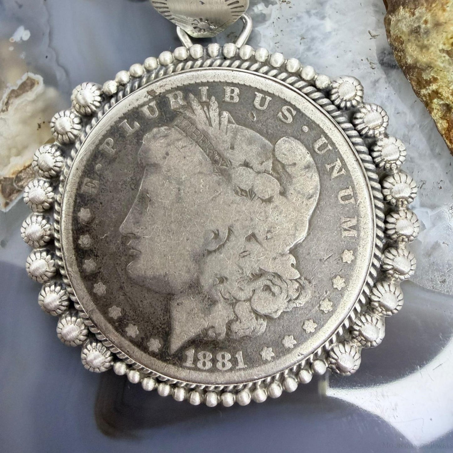 1881 Genuine 90% Silver Morgan Dollar Decorated Unisex Sterling Silver Pendant