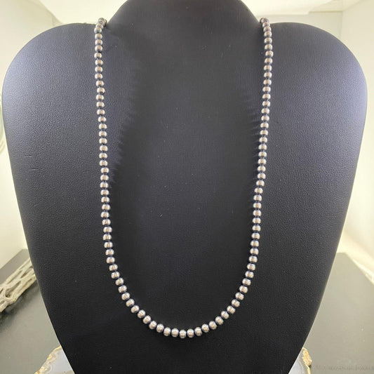 Navajo Pearl Beads 4 mm Sterling Silver Necklace Length 30" For Women