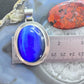 Vintage Sterling Silver Large Oval Blue Chalcedony Fashion Pendant For Women