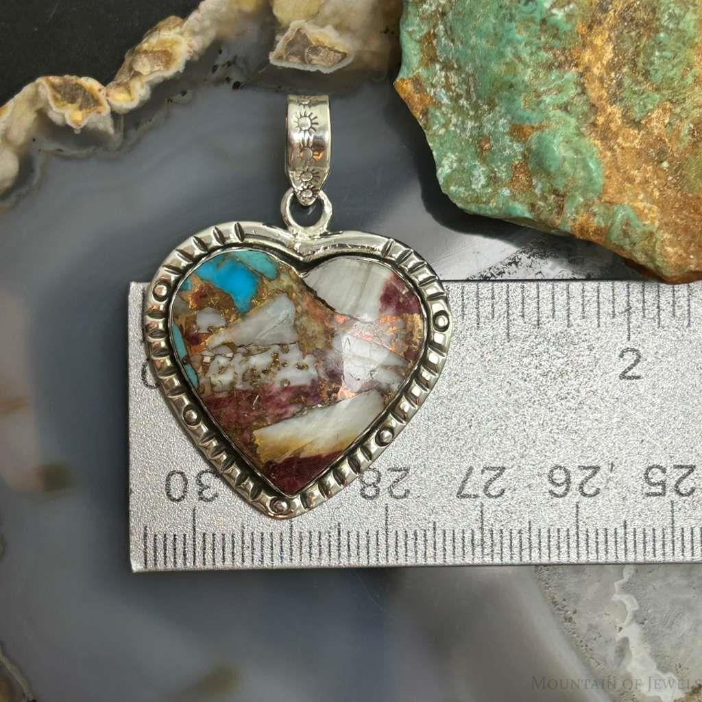 Sterling Silver Southwestern Style Turquoise Spiny Oyster Heart Pendant For Women