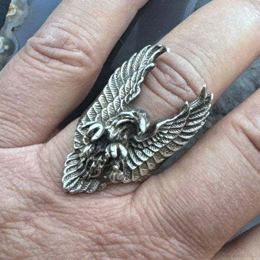 Vintage Sterling Silver Fashion Eagle Biker Ring Size 11 For Men