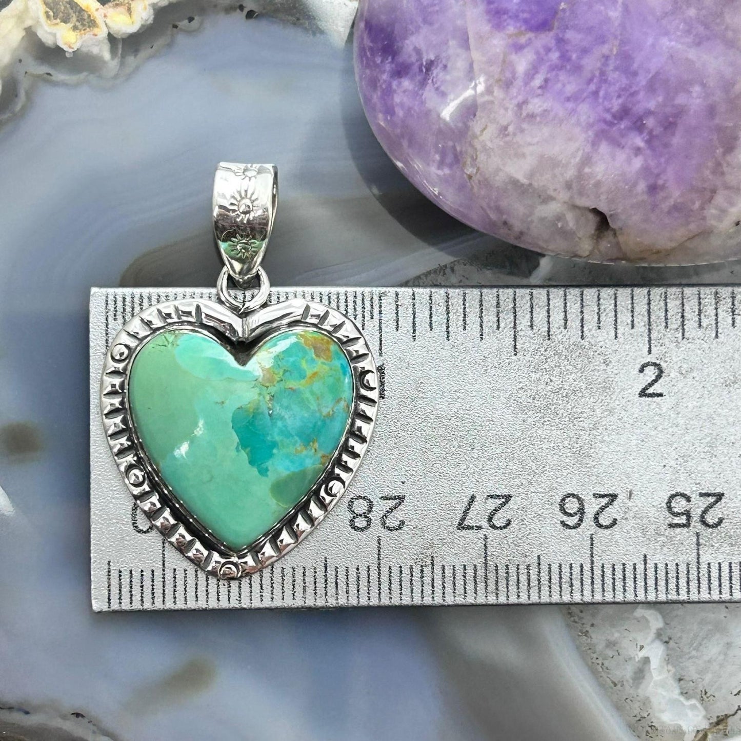 Sterling Silver Southwestern Style Turquoise Decorated Heart Pendant For Women