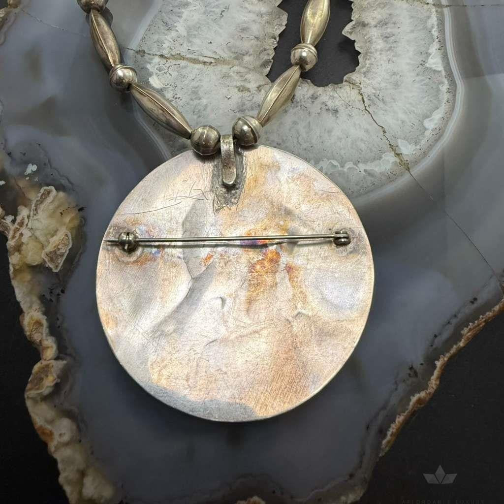 Vintage Native American Silver Zuni Pendant/Brooch Inlay Cardinal Bird Necklace For Women