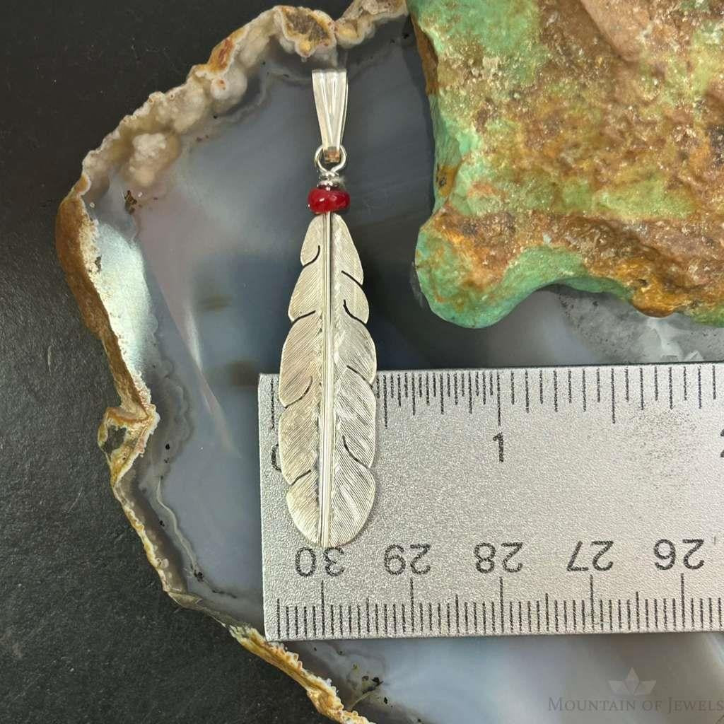 Anthony Gatewood Sterling Silver Coral Beads Feather Pendant For Women