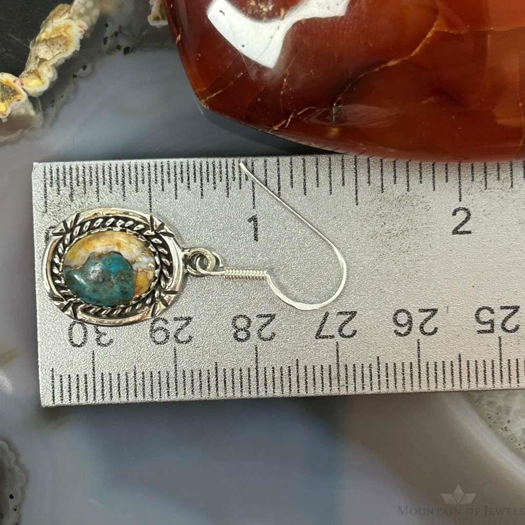 Sterling  Silver Southwestern Style Spiny Oyster Turquoise Dangle Earrings For Women #1