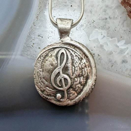 Vintage Sterling Silver Treble Clef Unisex Pendant