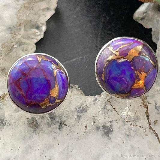 Sterling Silver Southwestern Style Rounded Purple Dahlia Stud Earrings For Women