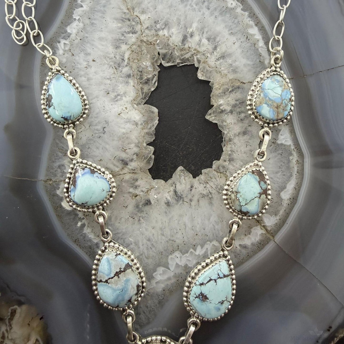 Sterling Silver Southwestern Style Golden Hill Turquoise Lariat 20" Necklace For Women