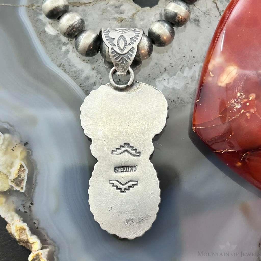 Native American Sterling Silver Double Oval Golden Hill Turquoise Pendant For Women