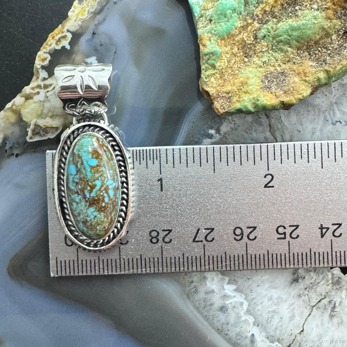 Native American Sterling Silver Elongated Oval Turquoise Unisex Pendant #1