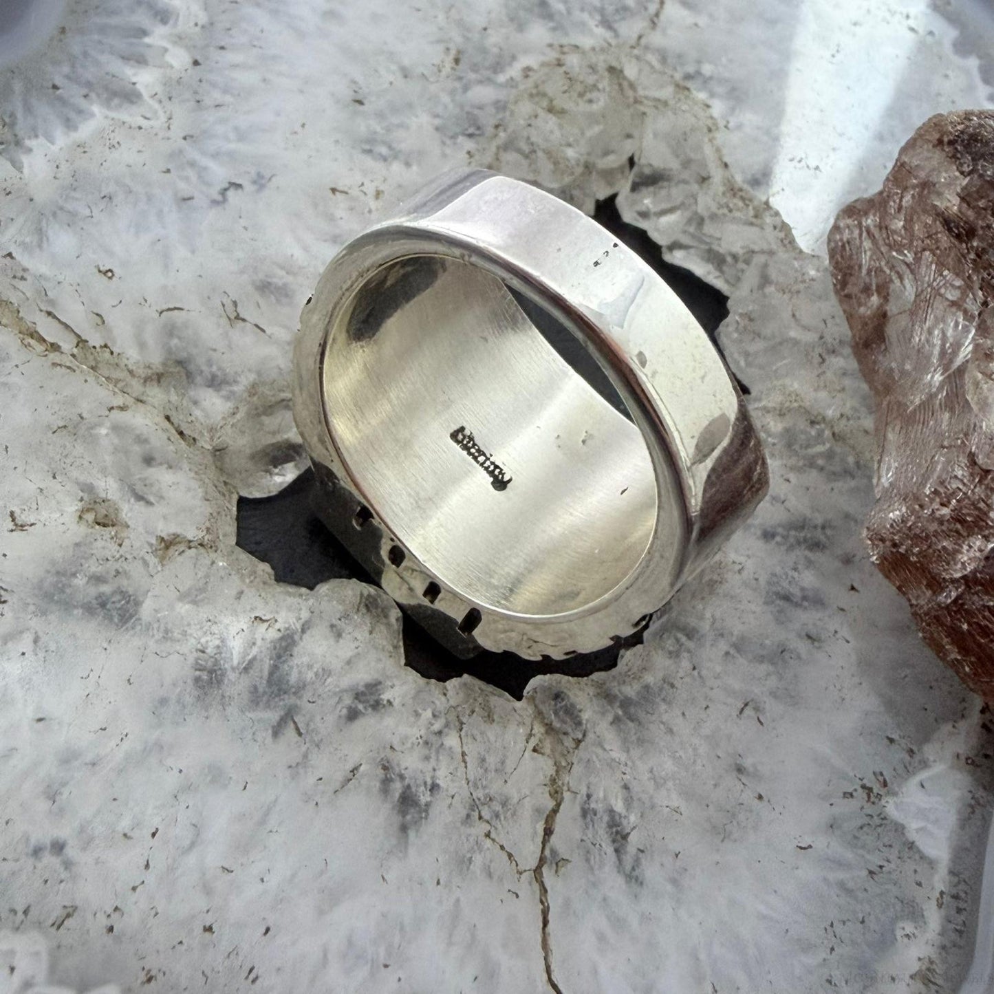 Native American Sterling Silver Rectangle Kingman Turquoise Decorated Ring Size 10 For Men