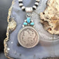 Genuine 1890 90% Morgan Silver Dollar Coin Turquoise Decorated Unisex Pendant #1