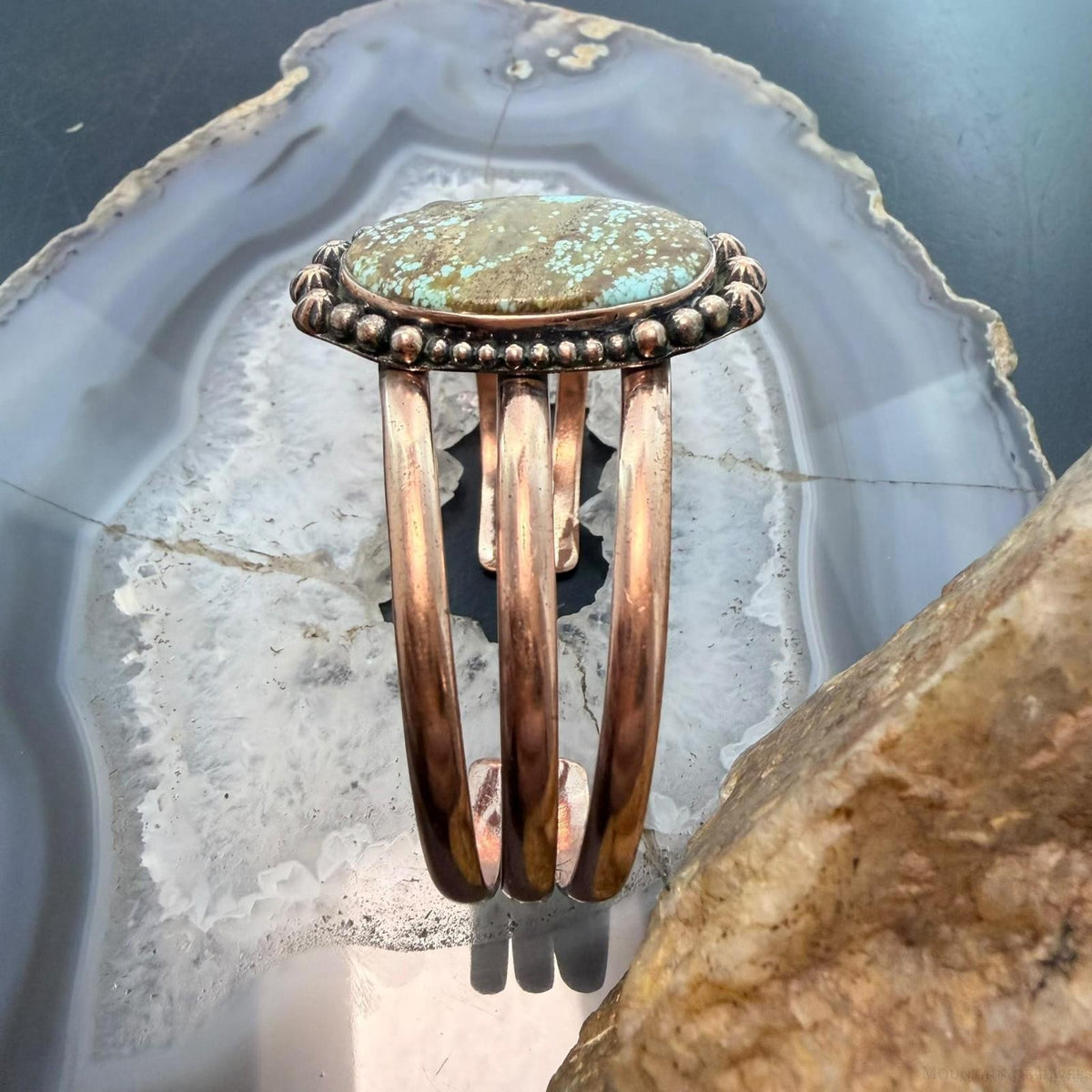 Copper Southwestern Style Turquoise #8 Decorated Cluster Bracelet For Women