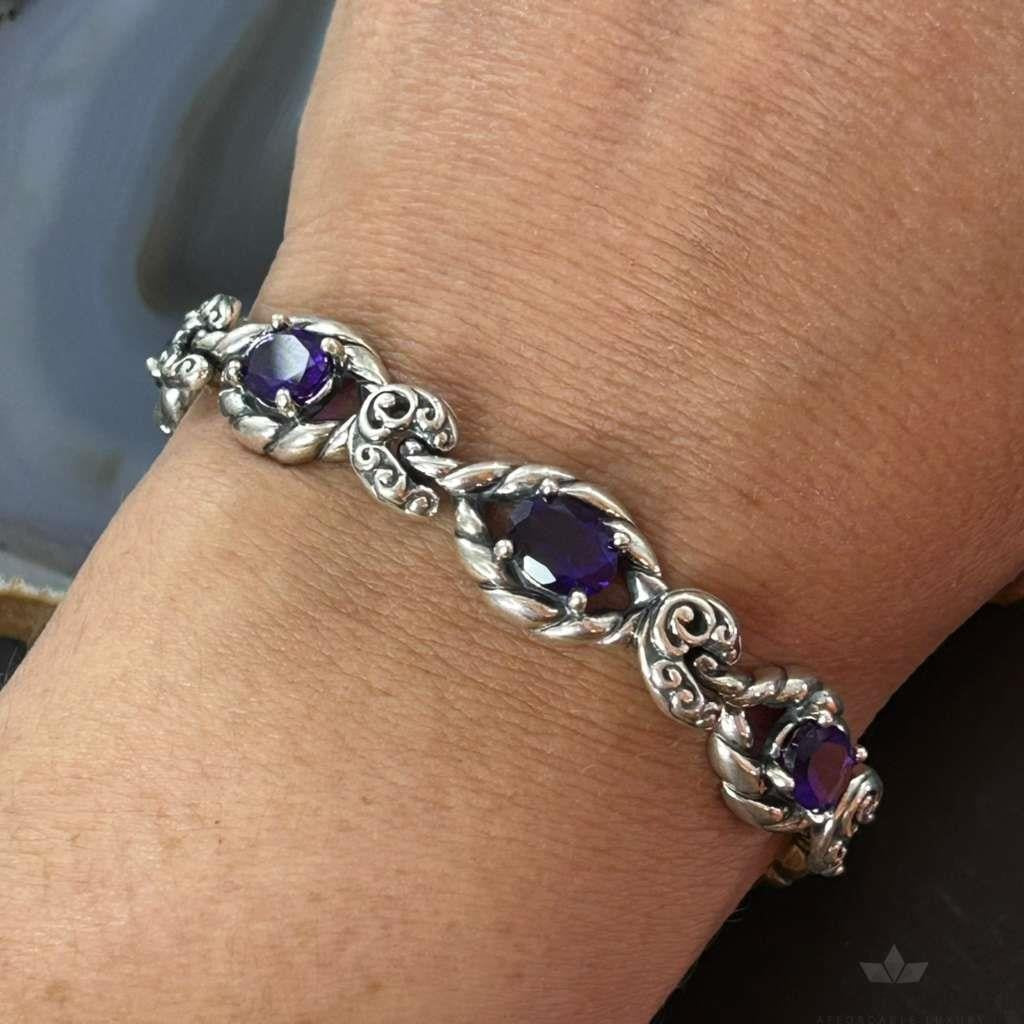 Carolyn Pollack Sterling Silver 6 Faceted Amethyst Link Bracelet For Women