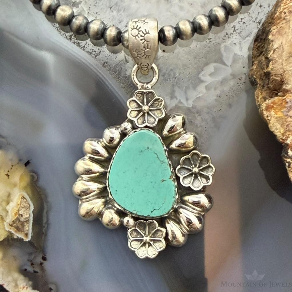 Sterling Silver Southwestern Style Natural Shape Turquoise Decorated Pendant For Women