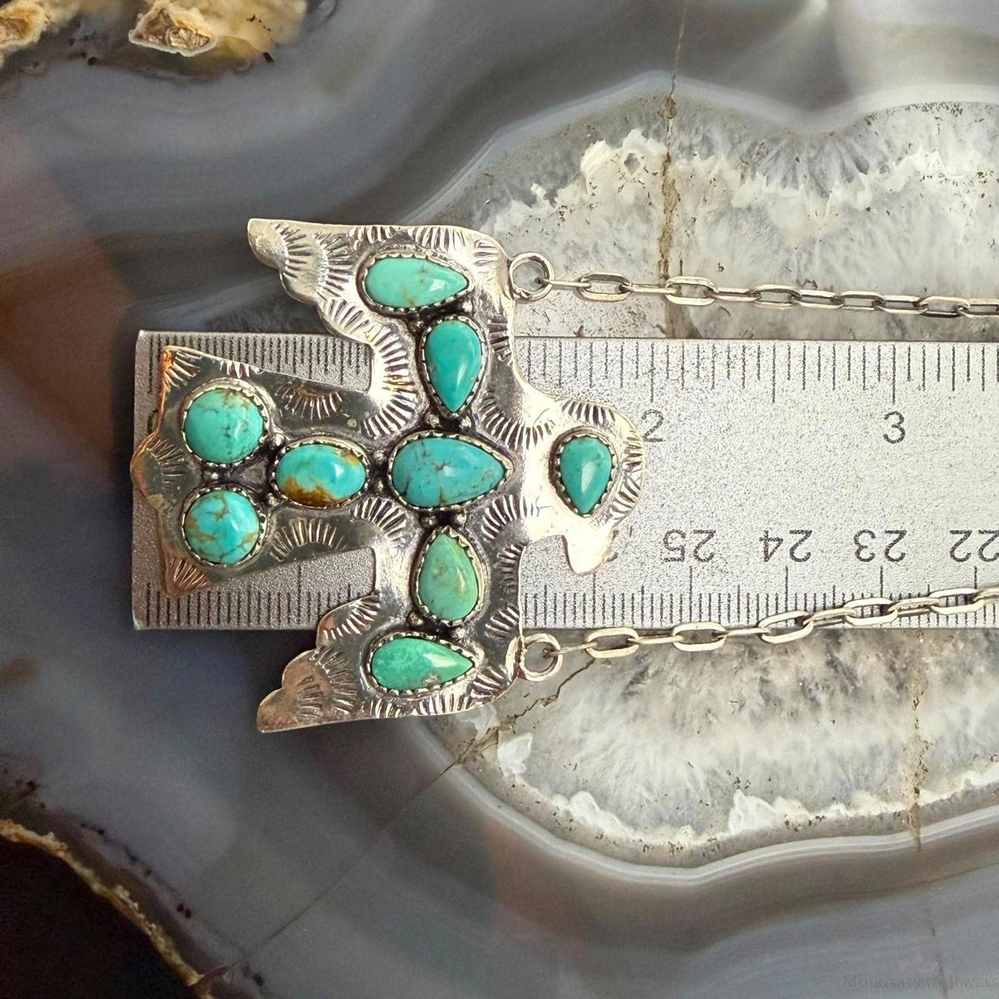 Sterling Silver Southwestern Style Kingman Turquoise Thunderbird Pendant Necklace For Women #1