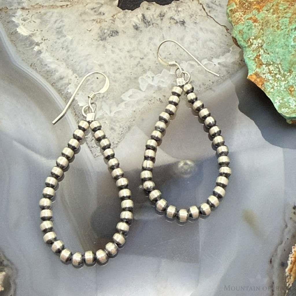 Sterling Silver Southwestern Style 3mm Navajo Pearl Bead Hoop Earrings For Women