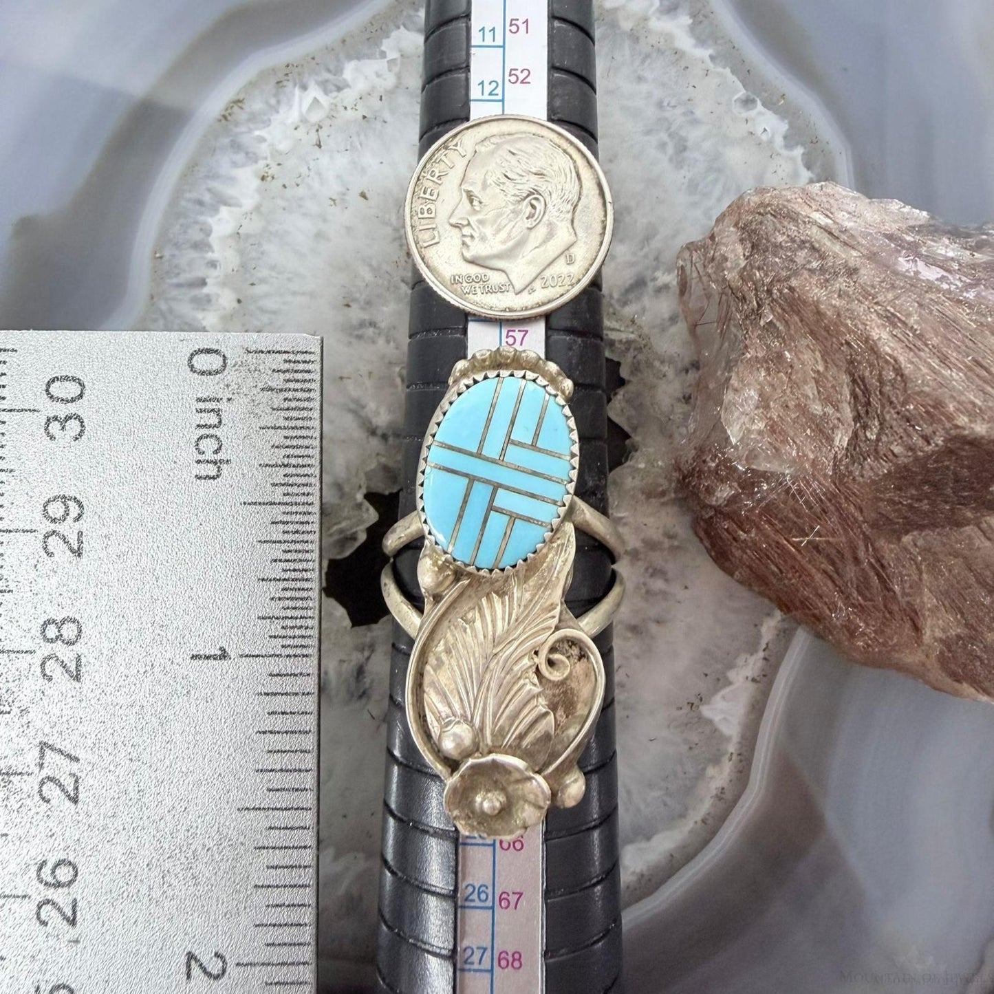 Silver Ray Sterling Silver Inlay Turquoise Decorated Leaves Ring Size 10 For Women