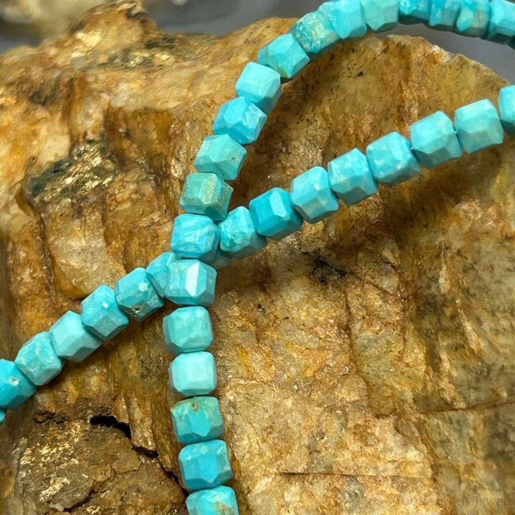 Sterling Silver 5mm Faceted Turquoise Beads 16" Necklace For Women