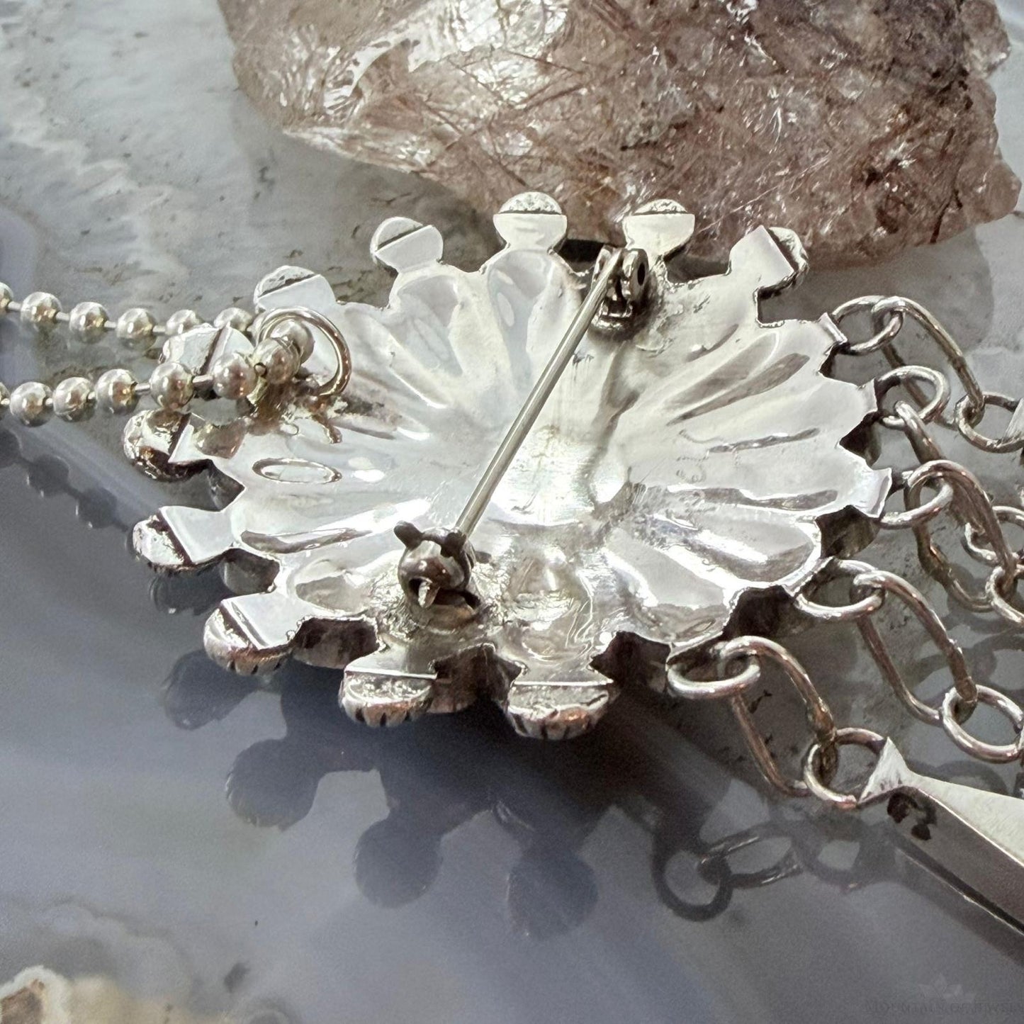 Abel Soseeah Zuni Native American Sterling Silver Inlay Sunface Pendant/Brooch For Women