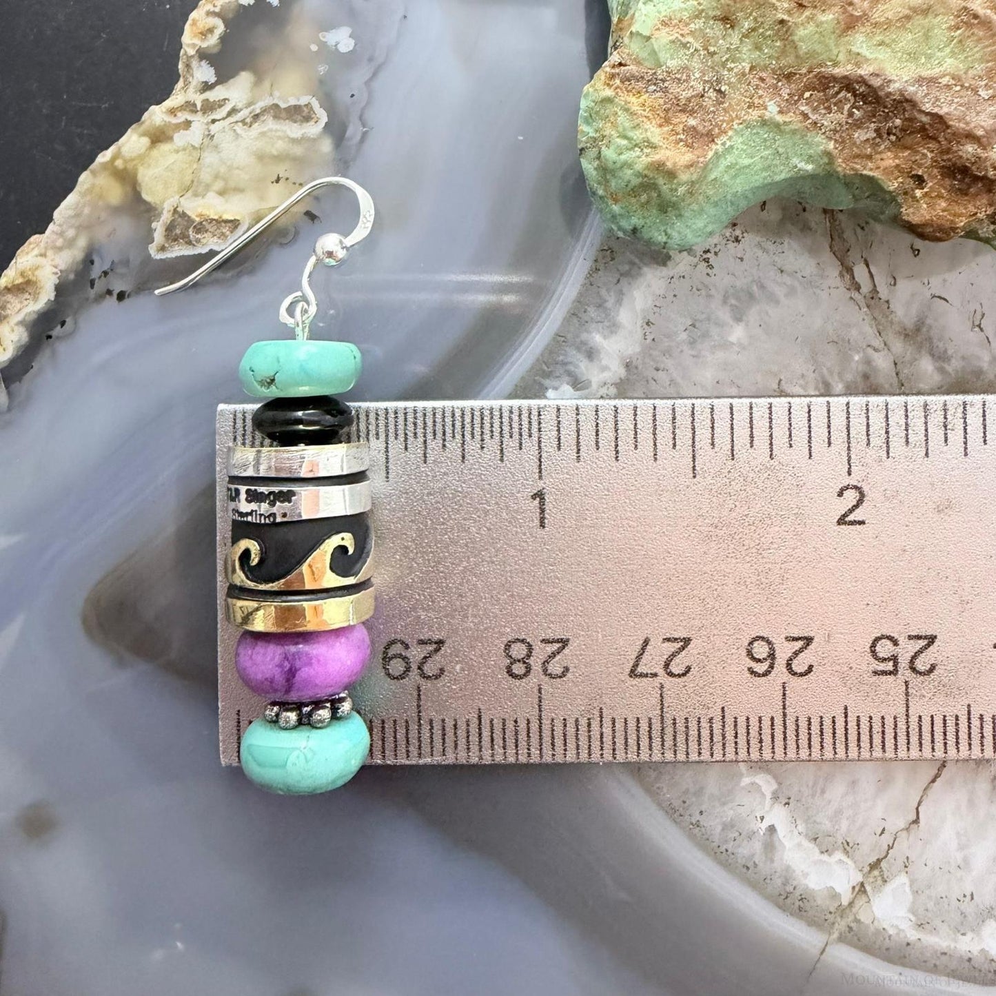 Tommy & Rosita Singer Sterling Silver Turquoise & Charoite Beads Dangle Earrings For Women