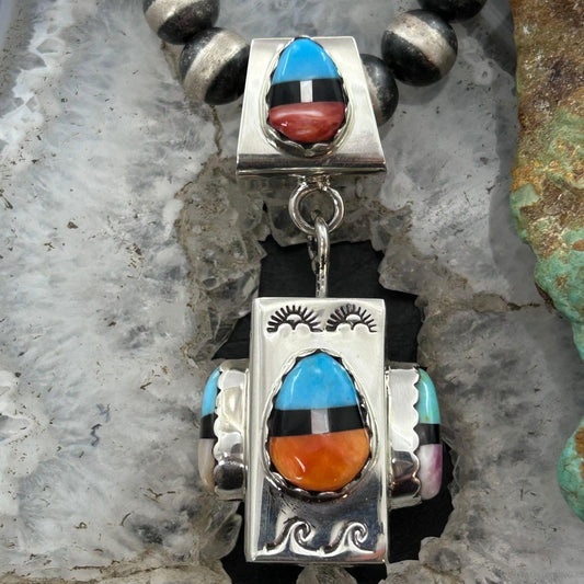Cliffton Aguilar Santo Domingo Sterling Silver Decorated Multistone Rectangular Pendant