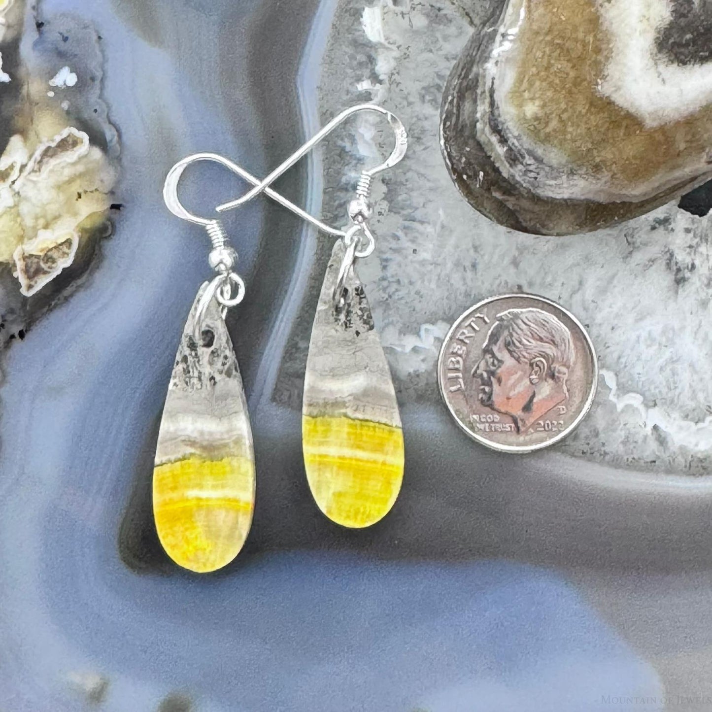 Sterling Silver Teardrop Bumblebee Jasper Slab Dangle Earrings For Women #177