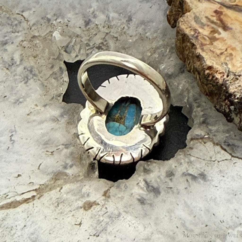 Sterling Silver Southwestern Style Oval Copper Turquoise Ring For Women