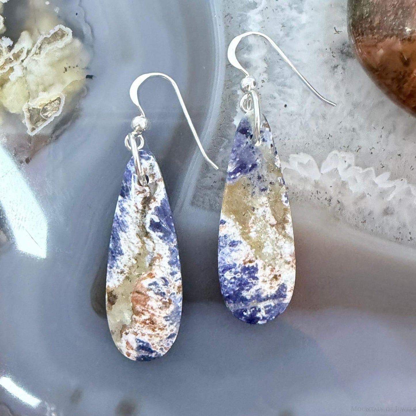 Sterling Silver Teardrop Sodalite Slab Dangle Earrings For Women #504