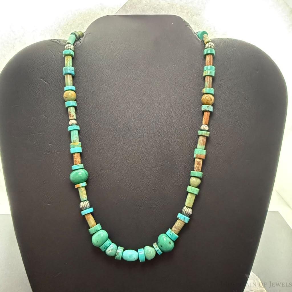 Carolyn Pollack Sterling Silver Turquoise Beads and Disk 16"-19" Necklace For Women