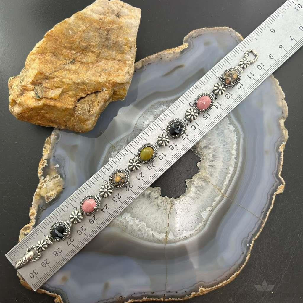 Carolyn Pollack Sterling Silver 7 Oval Multi-Stone Decorated 8" Link Bracelet For Women