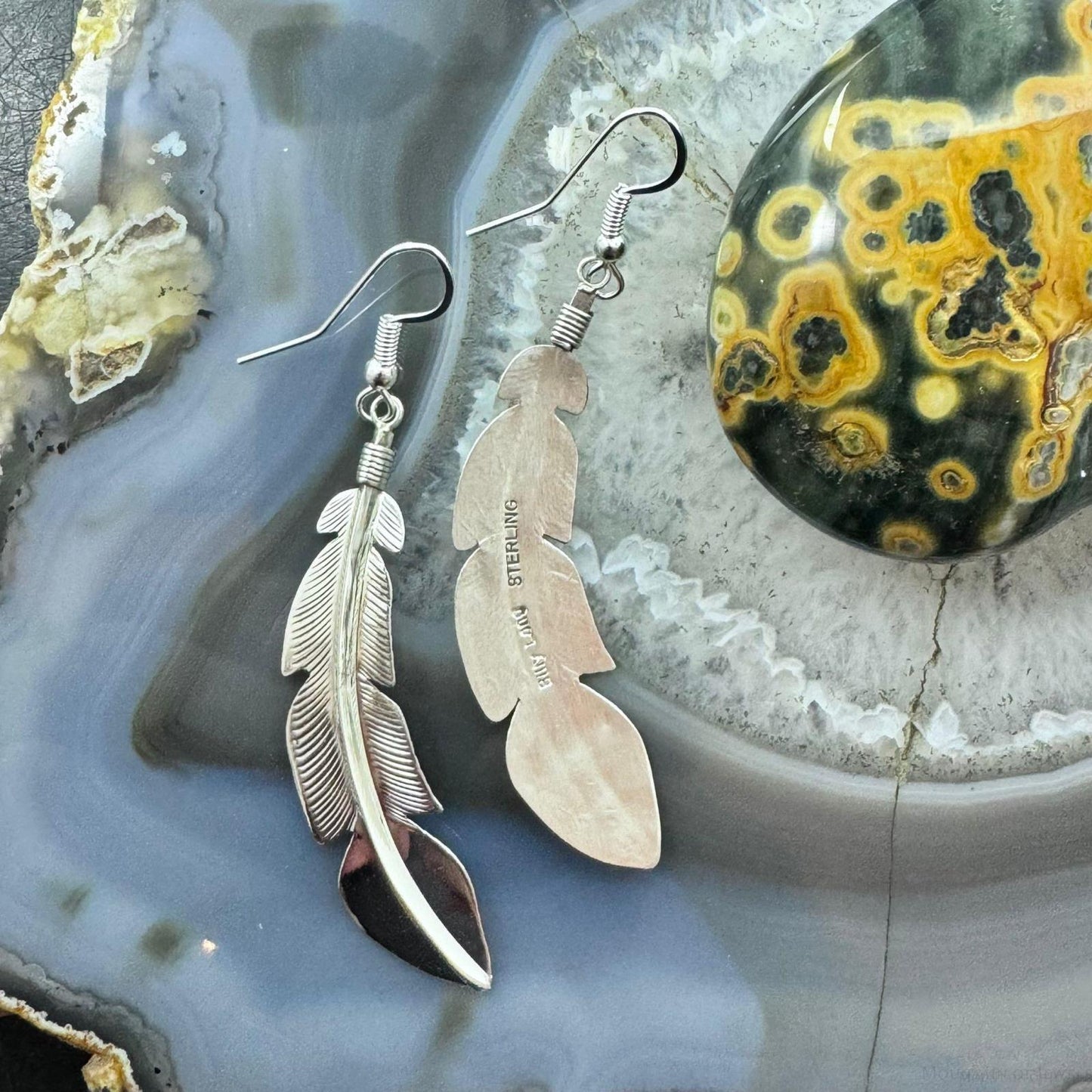 Billy Long Sterling Silver Long Feather Dangle Earrings For Women