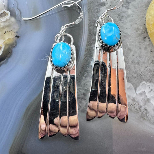 Michael Nez Sterling Silver Oval Blue Turquoise Flowing Dream Dangle Earrings For Women