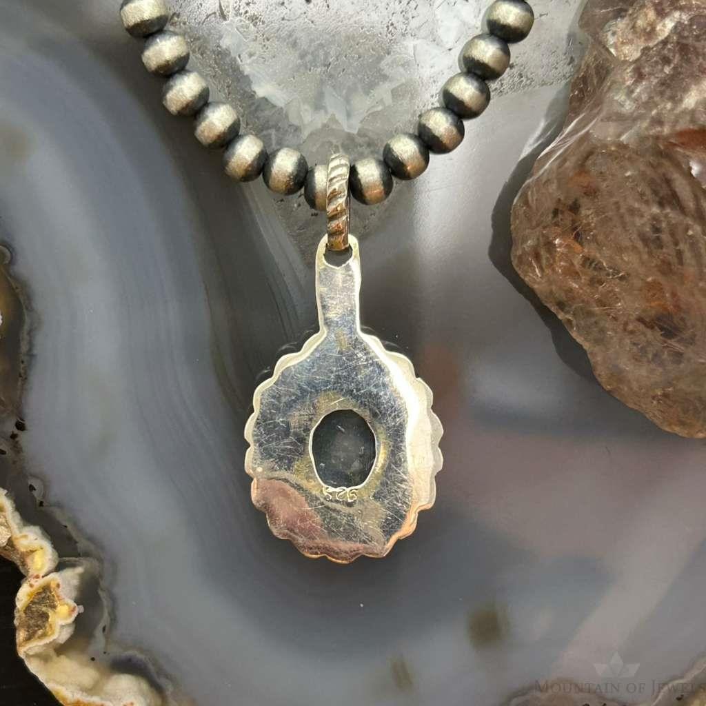 Sterling Silver Southwestern Style Oval Labradorite Decorated Charm/Pendant For Women