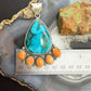 Sterling Silver Southwestern Style Malachite Chrysocolla&Spiny Oyster Decorated Pendant