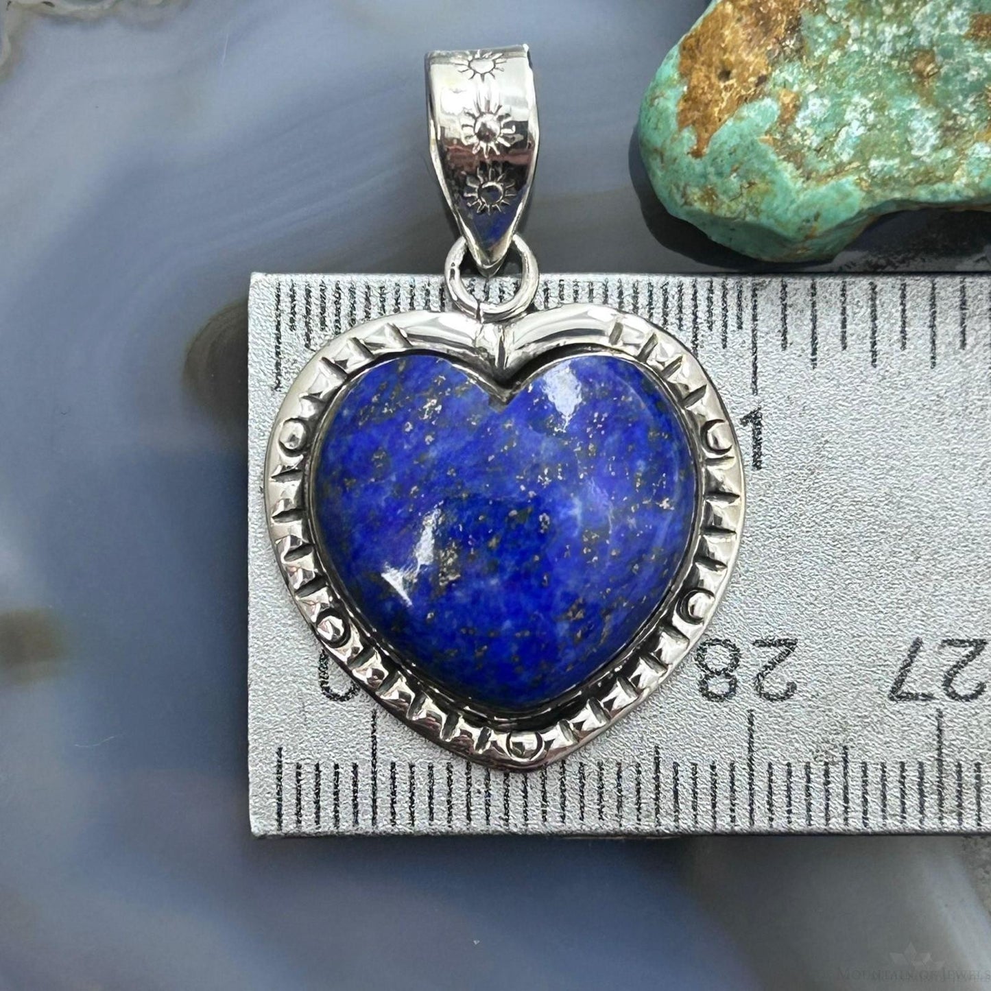Sterling Silver Southwestern Style Lapis Heart Decorated Pendant For Women #2