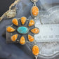 Sterling Silver Southwestern Style Spiny Oyster & Turquoise Cluster Lariat 22" Necklace For Women