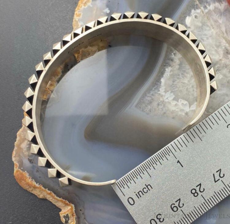 Leander Tahe Native American Sterling Silver Heavy Geometric Bracelet For Men