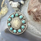 Genuine 1909 90% Silver Barber Head Dime Coin w/Mohave Turquoise Unisex Pendant