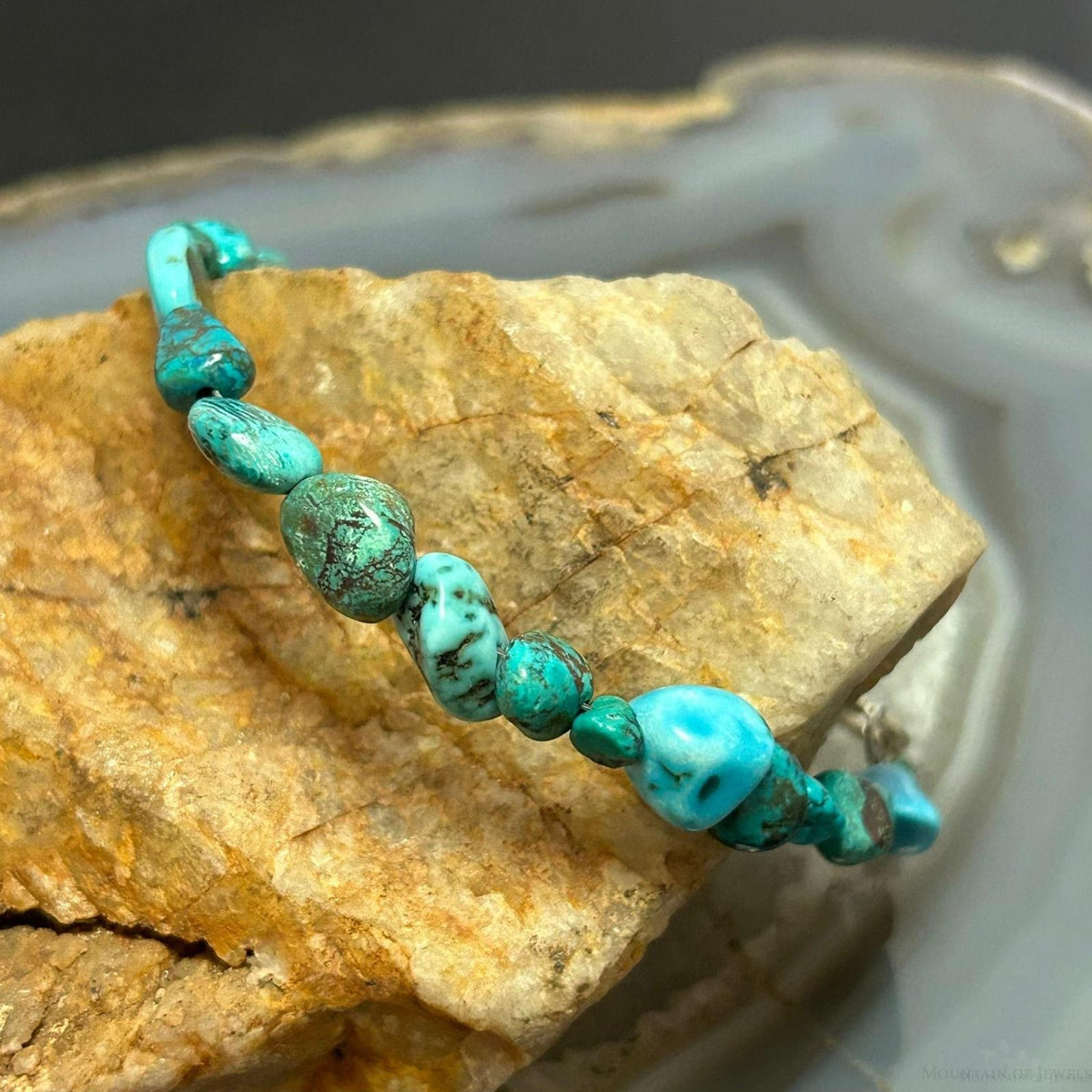 Sterling Silver Natural Turquoise Beads 7" Bracelet For Women
