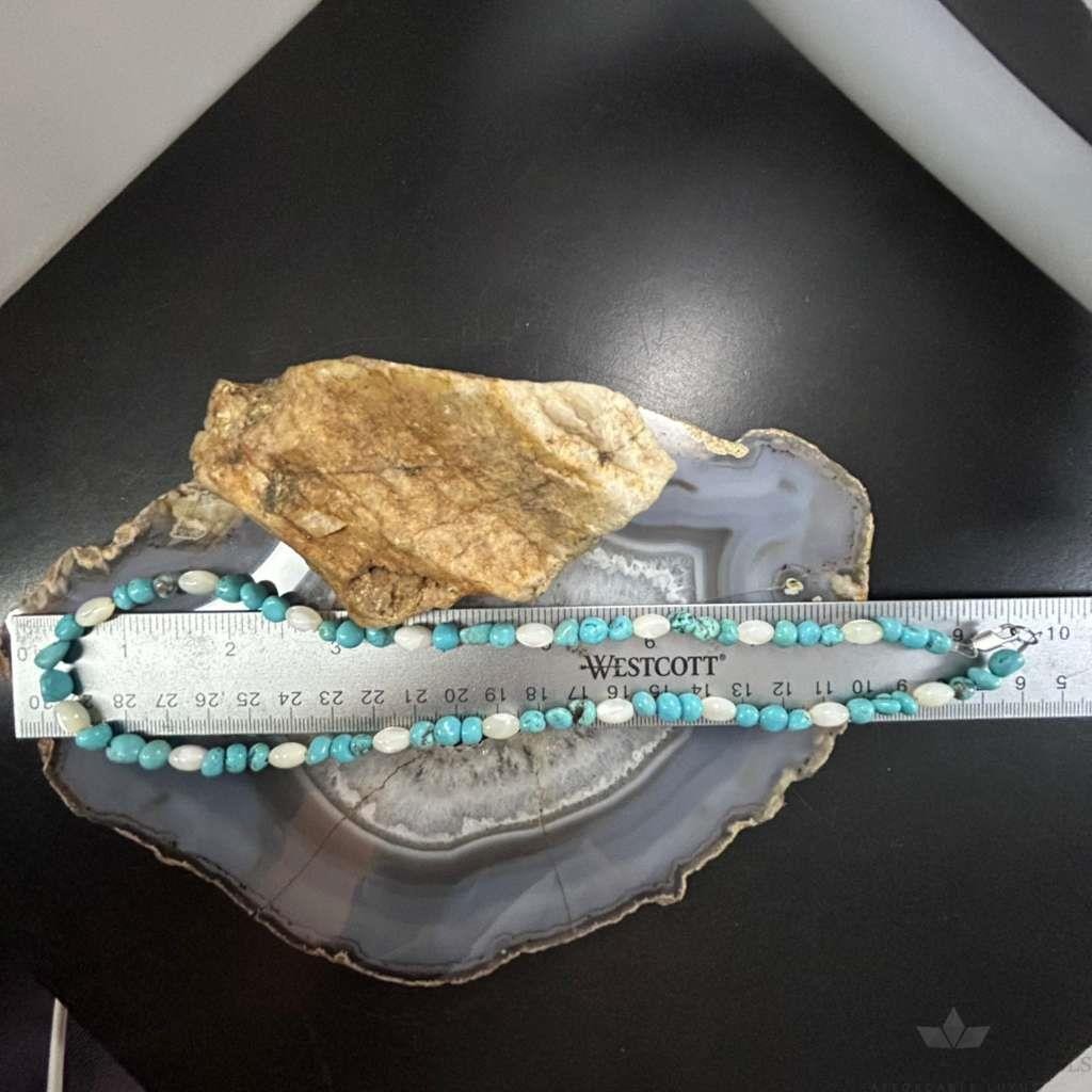 Sterling Silver 5-10mm Turquoise & 8mm MOP Beads 20" Necklace For Women