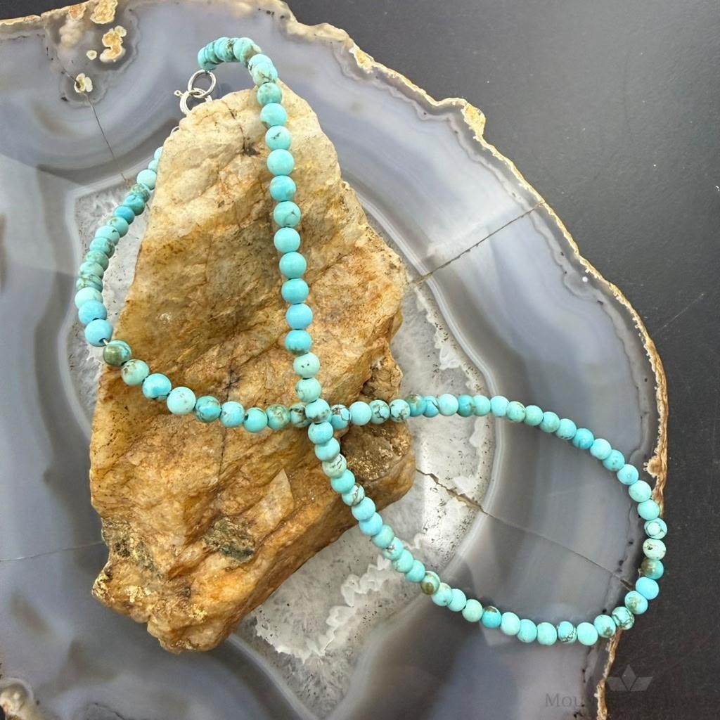 Sterling Silver 4mm Rounded Turquoise Beads 16" Necklace For Women