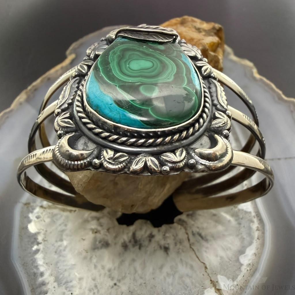 Sterling Silver Southwestern Style Azurite Malachite Decorated Bracelet For Women