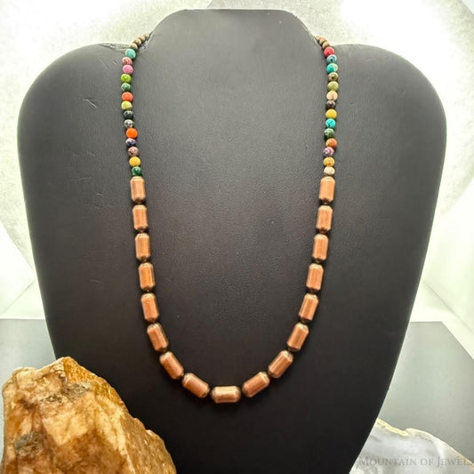 Southwestern Style 4-6mm Copper Navajo Pearl,Cylinder, Multistone Beads Necklace For Women