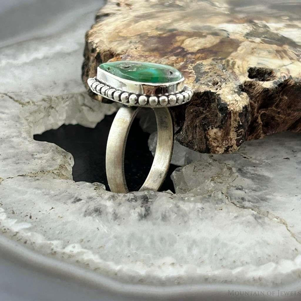 Sterling Silver Southwestern Style Teardrop Sonora Gold Turquoise Adjustable Ring #7
