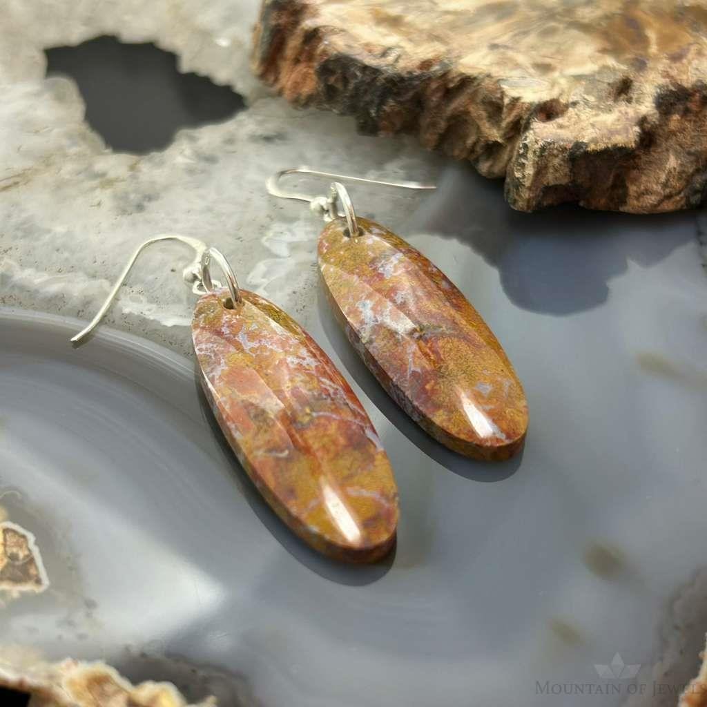Sterling Silver Oval Plum Moss Agate Slab Dangle Earrings For Women #517