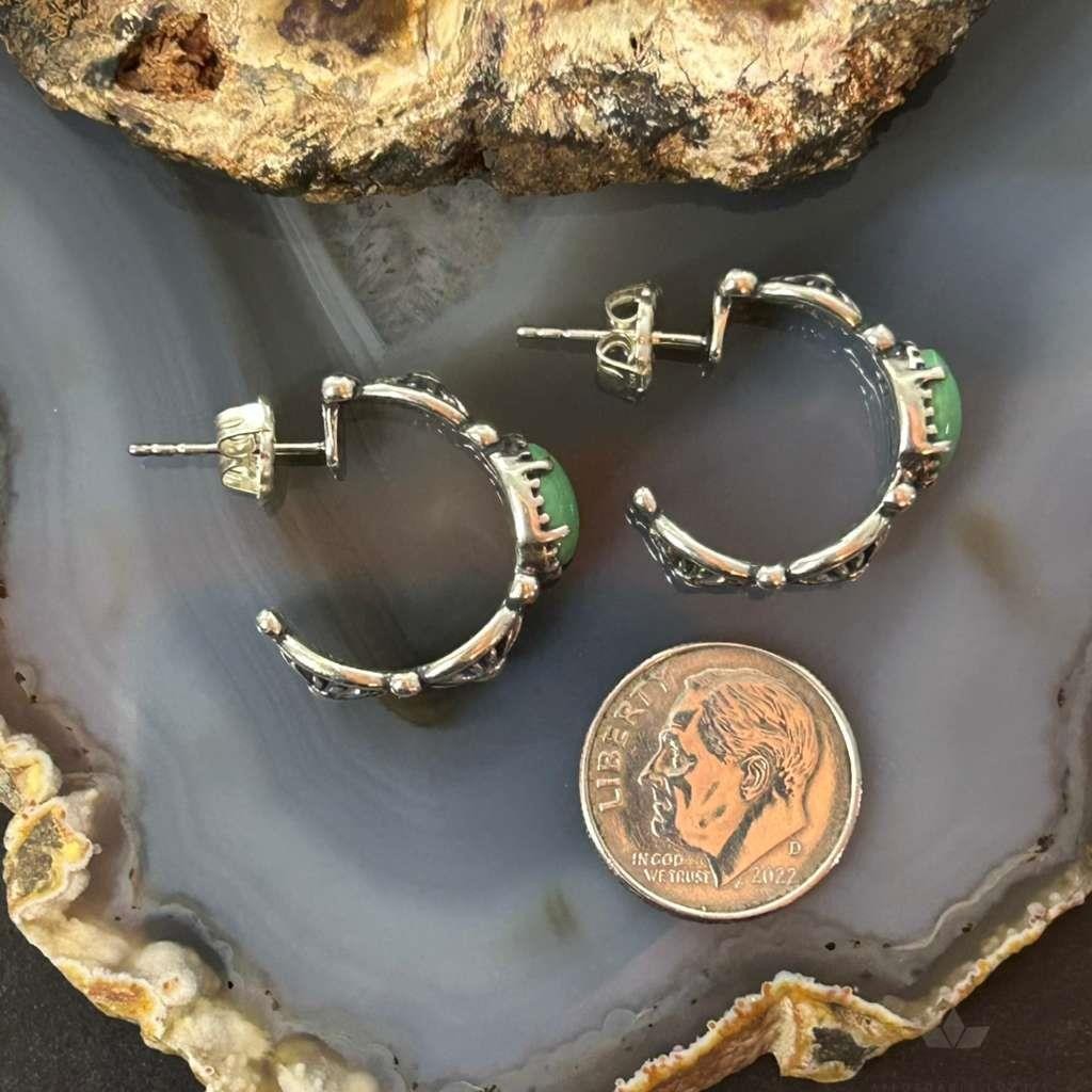 Carolyn Pollack Sterling Silver Green Turquoise w/Concho Hoop Earrings For Women