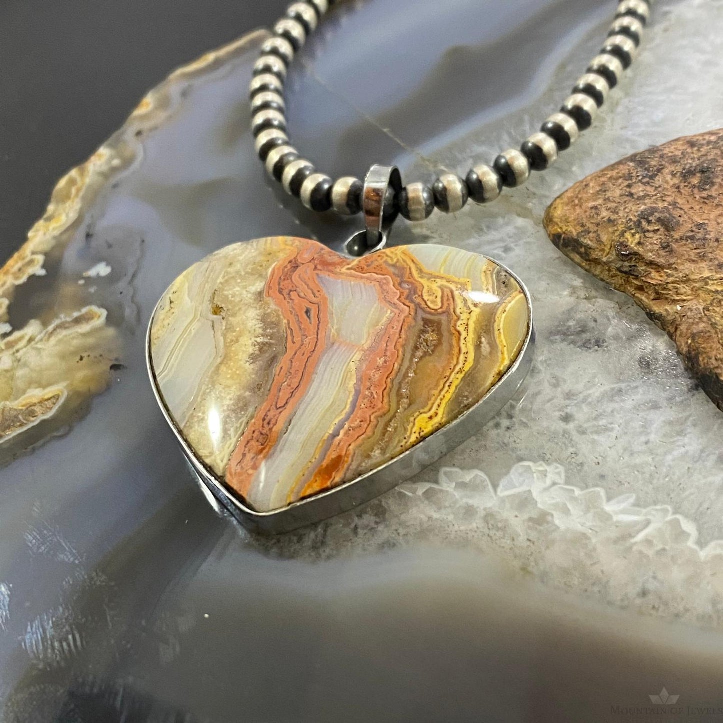 Gorgeous Stainless Steel Crazy Lace Agate Heart Shape Pendant For Women #103