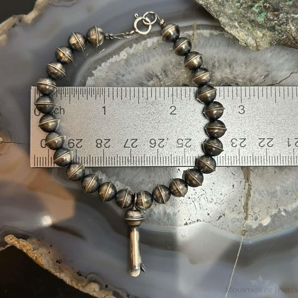 Sterling Silver Navajo Pearl Beads w/Single Squash 8" Bracelet For Women